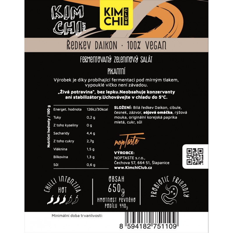 Kimchi Ředkev Daikon 100% Vegan 650g
